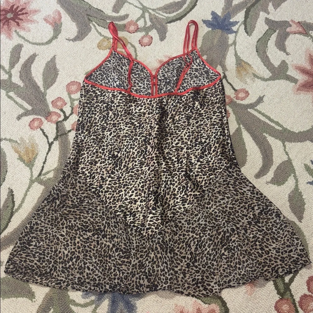 Secret Treasures 90s Y2K Leopard Print Chemise, Slip Dress, Negligée, Large